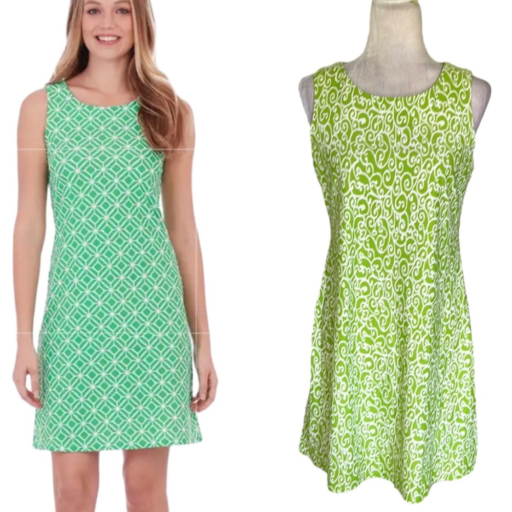 Jude Connally Beth Lime Green & White Printed Sleeveless Mini Dress - M